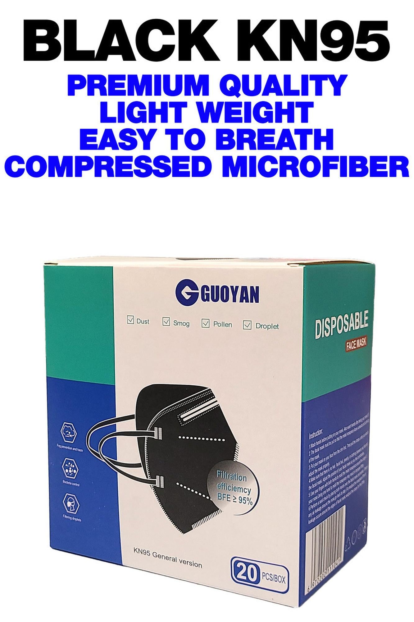 20 PIECES - Summer Black KN95 Face Mask - GUOYAN BULK