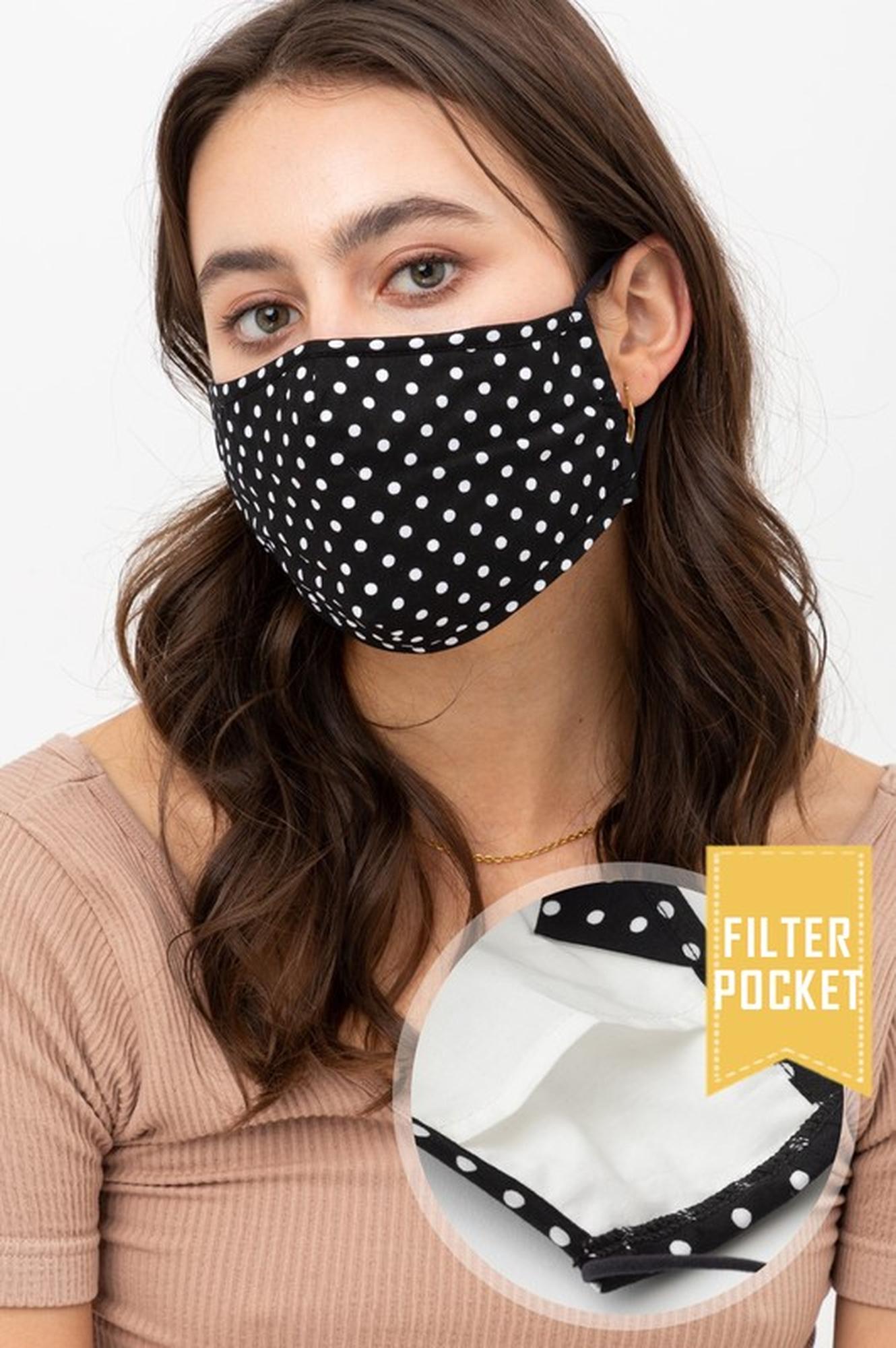 Polka Dot Fashion Face Mask with Built In Filter and Nose Bar