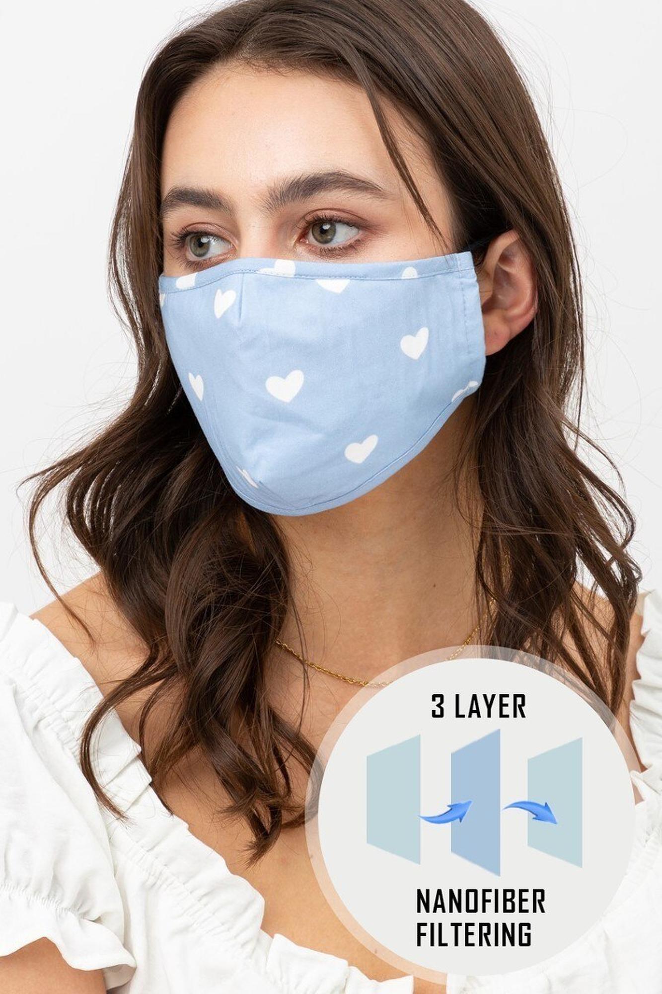 Tiny Hearts Face Mask with Built In Micro Filter & Nose Bar