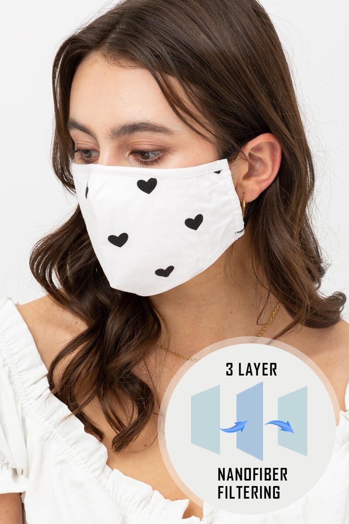 Tiny Hearts Face Mask with Built In Micro Filter & Nose Bar