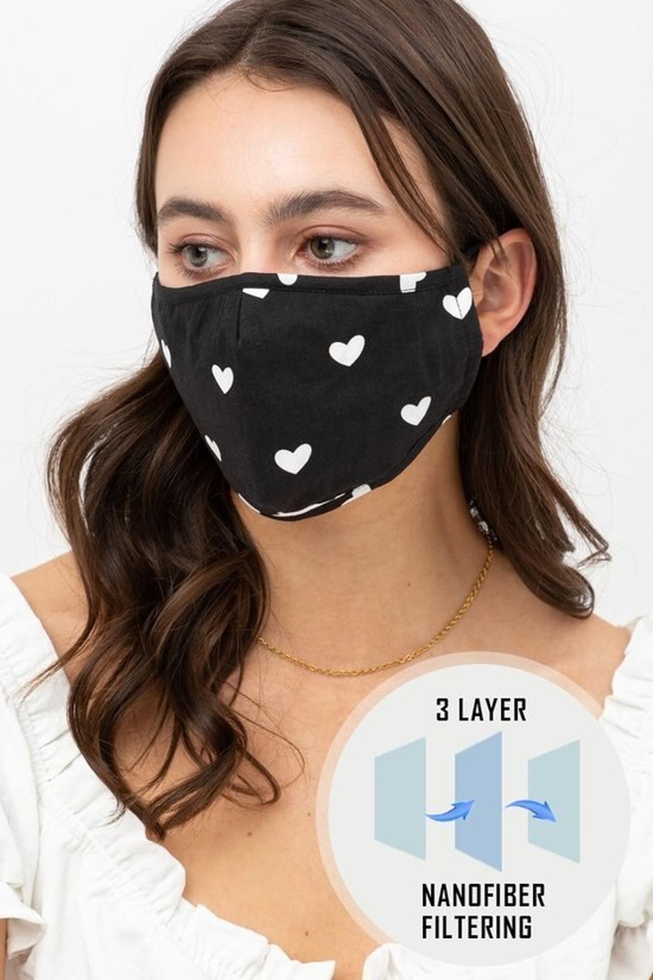 Tiny Hearts Face Mask with Built In Micro Filter & Nose Bar