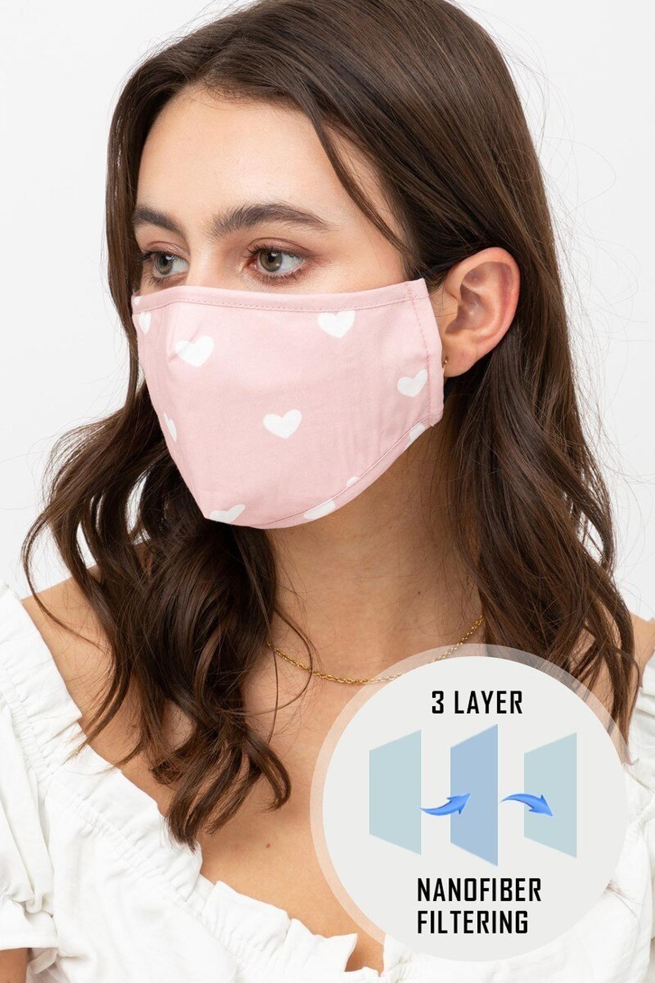 Tiny Hearts Face Mask with Built In Micro Filter & Nose Bar
