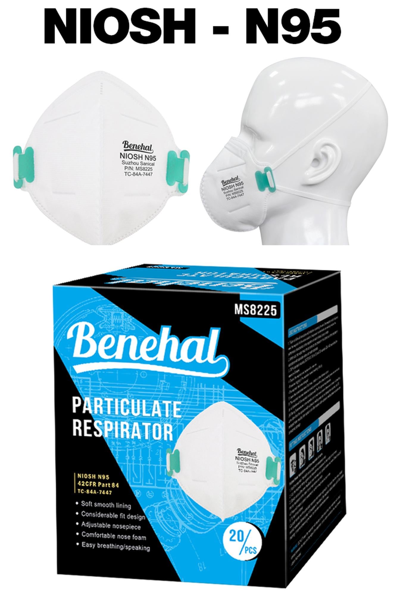White NIOSH N95 Face Mask - USA Certified - 20 Pack